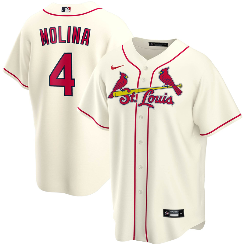2020 MLB Men St. Louis Cardinals #4 Yadier Molina Nike Cream Alternate 2020 Replica Player Jersey 1